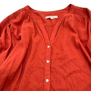 LOFT Women's XL 100% Cotton Orange V-Neck Button Front Blouse Tunic Ann Taylor